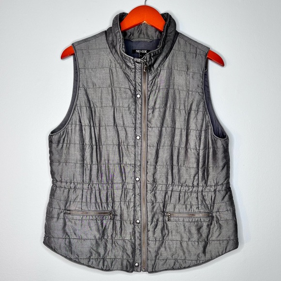NIC+ZOE Womens Lyocell Metallic Silver Vest Lightweight Gray Cinched Waist Large - Picture 2 of 16